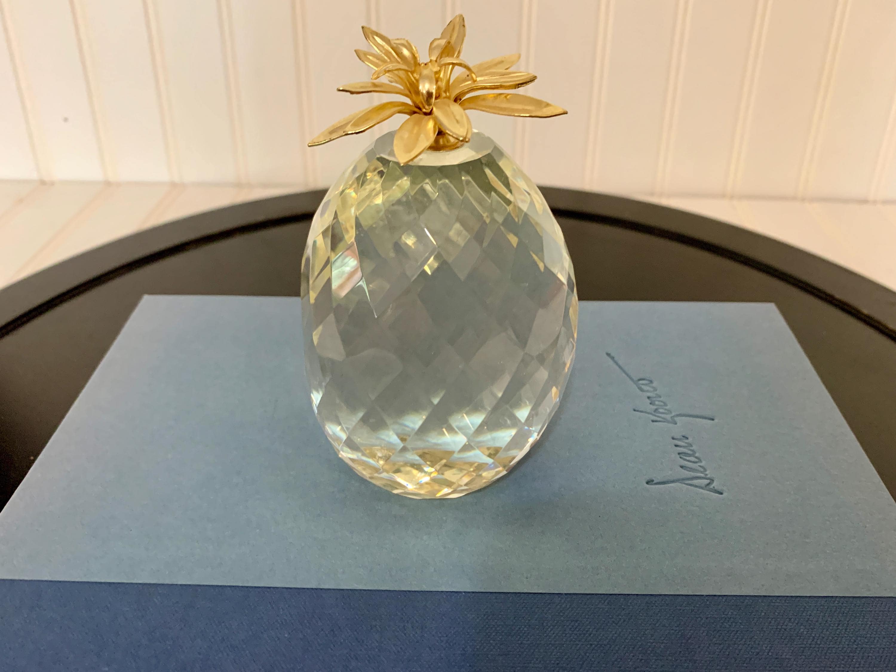 Crystal Pineapple Figurine with Golden Leaves