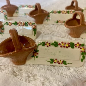 Set of Seven (7) Vintage Porcelain Place Cards/Name Cards Baskets and Floral 1980s