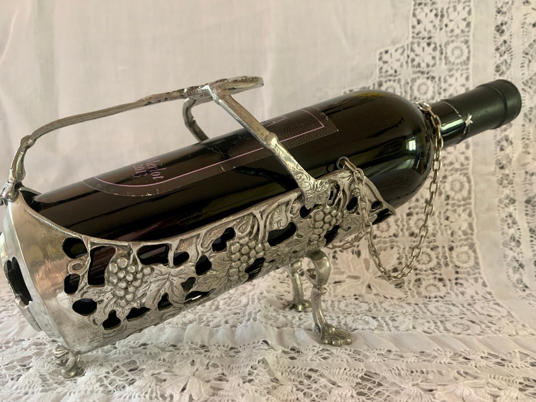 French Pewter Wine Bottle Holder, Pewter Wine Bottled Beverage Holder