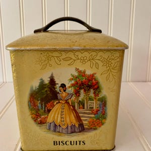 Victorian Biscuit Tin: Floral Filigree, Yellow Collector&#39;s Canister