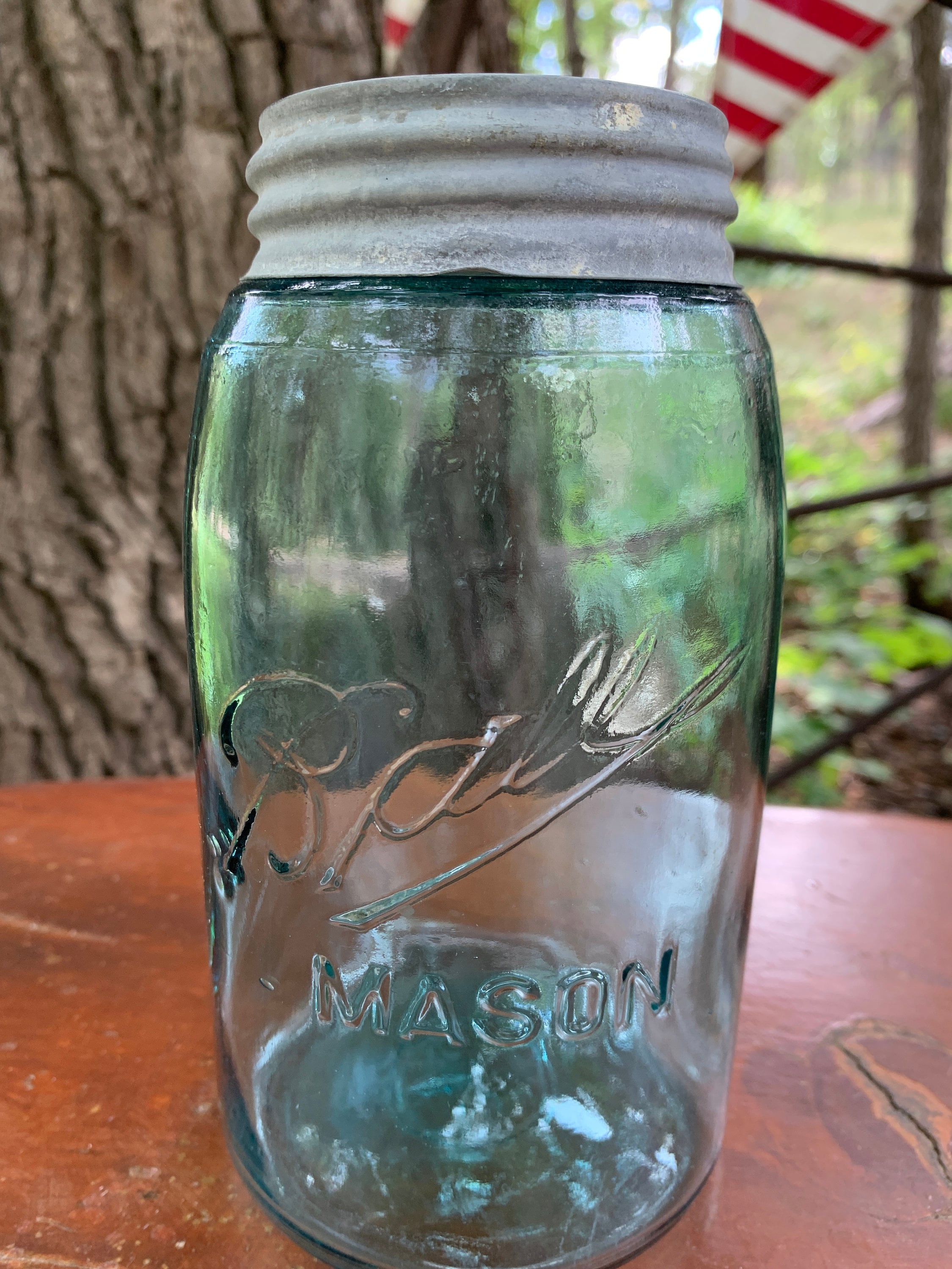 Antique Triple L Logo Ball Fruit Jar, Blue Quart Mason Jar With