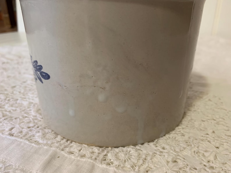 Vintage Stoneware "SNACKS" Crock with Lid: Light Gray Glaze, Blue Design image 10