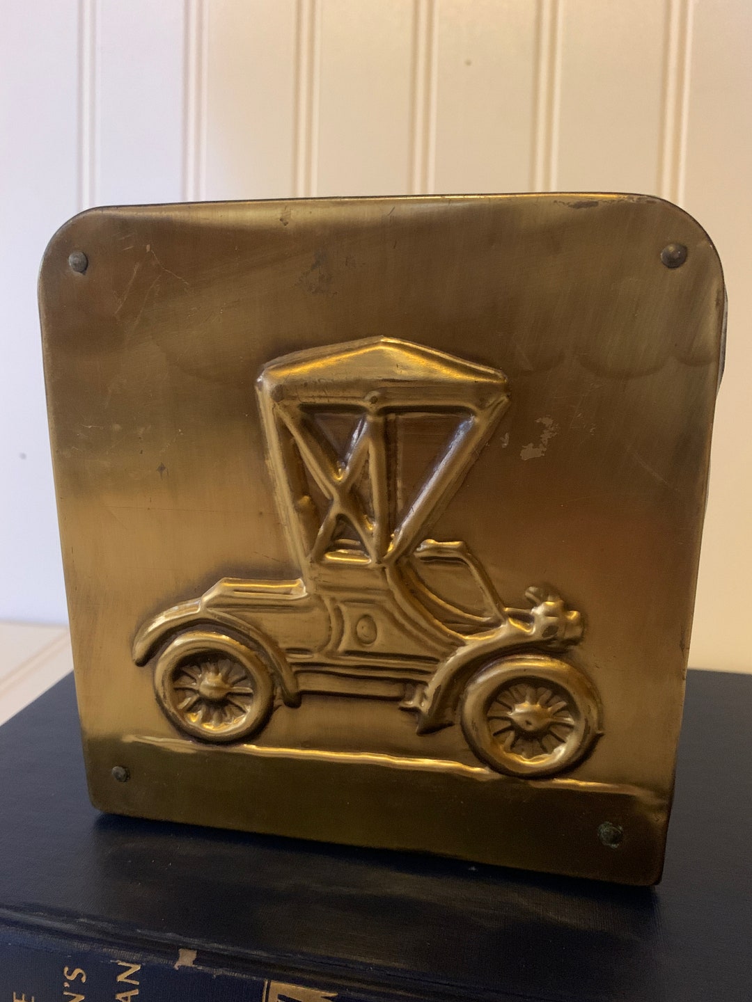 ONE Vintage Metal Bookend With Gold-tone Antique Car Art - Etsy