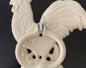 Cast Iron Rooster Doorknocker White in Color-Door Knocker Cast Iron Rooster- Cream White Shabby Chic-Farmhouse Door Knocker-Farmhouse Decor
