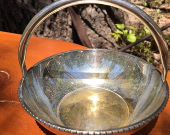 Vintage Silver Plated Trinket Bowl with Handle, Scalloped Candy Dish
