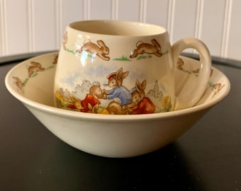 Vinatge Royal Doulton Bunnykins Child&#39;s Bowl & Cup Set, Bunnykins, Royal Doulton China, Baby Gift, Child&#39;s Bowl, Child&#39;s Cup, England,