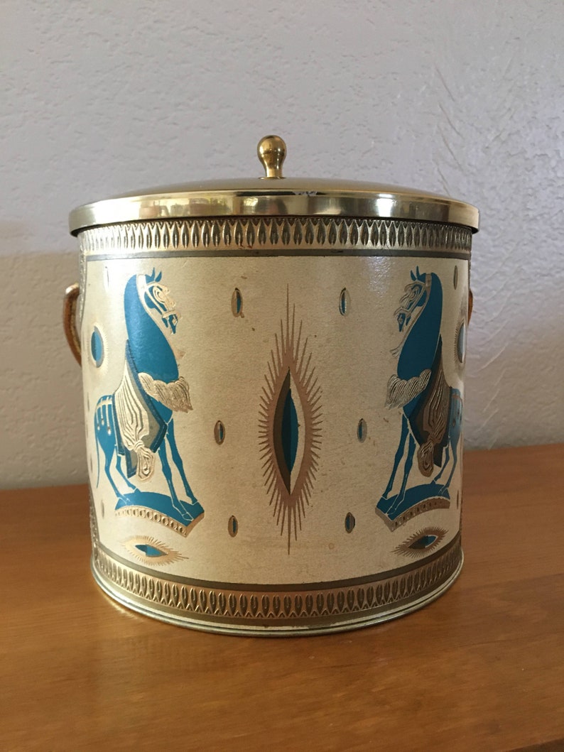 Trojan horse Aqua Tang Pattern Turquoise Fred Press Ice Bucket Chinese Horse Rubel Carnival Gold Vintage Ice Bucket Egyptian Horse