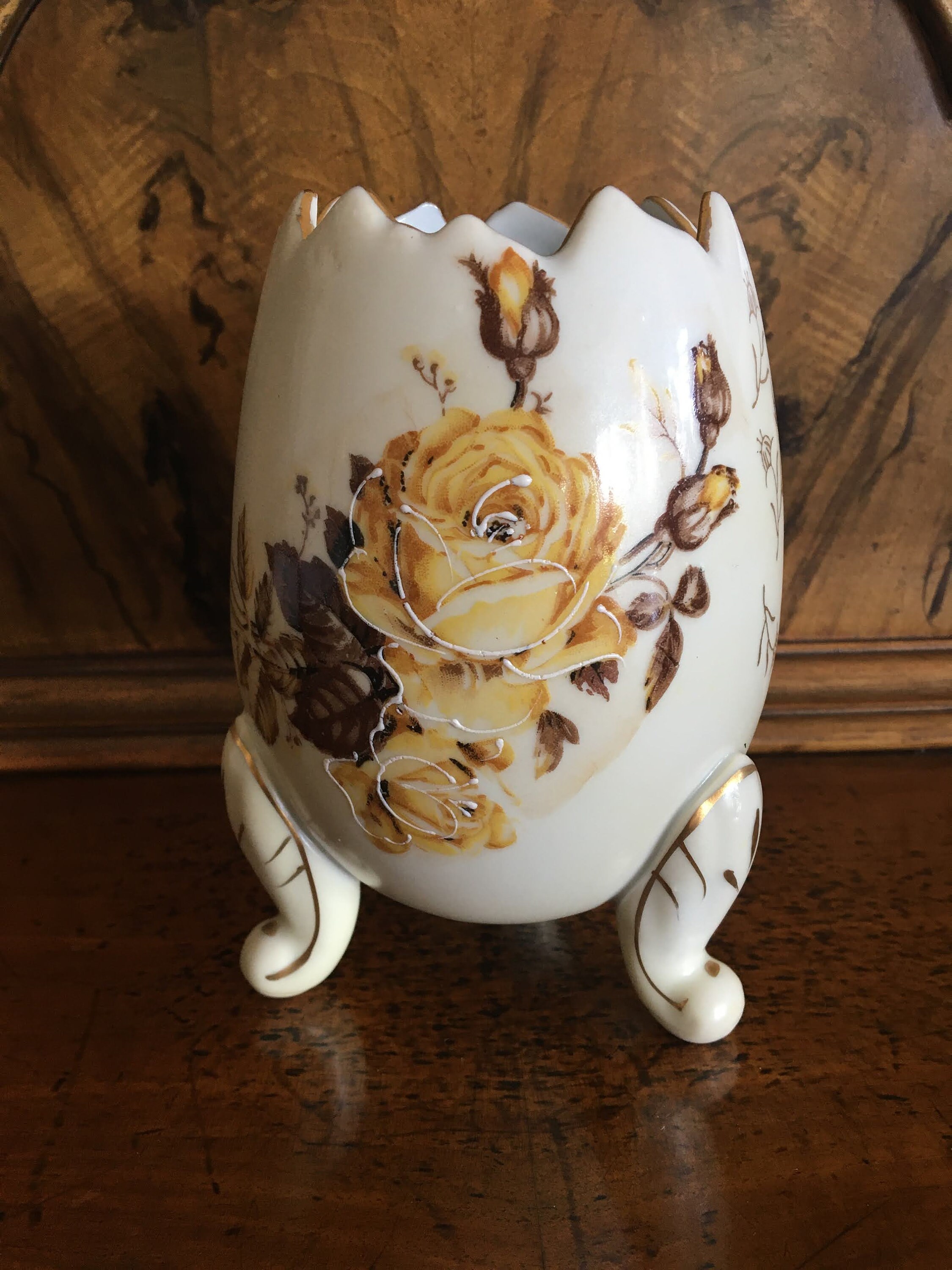 Vintage Napco Ceramic Cracked Egg Footed Vase Planter Dish
