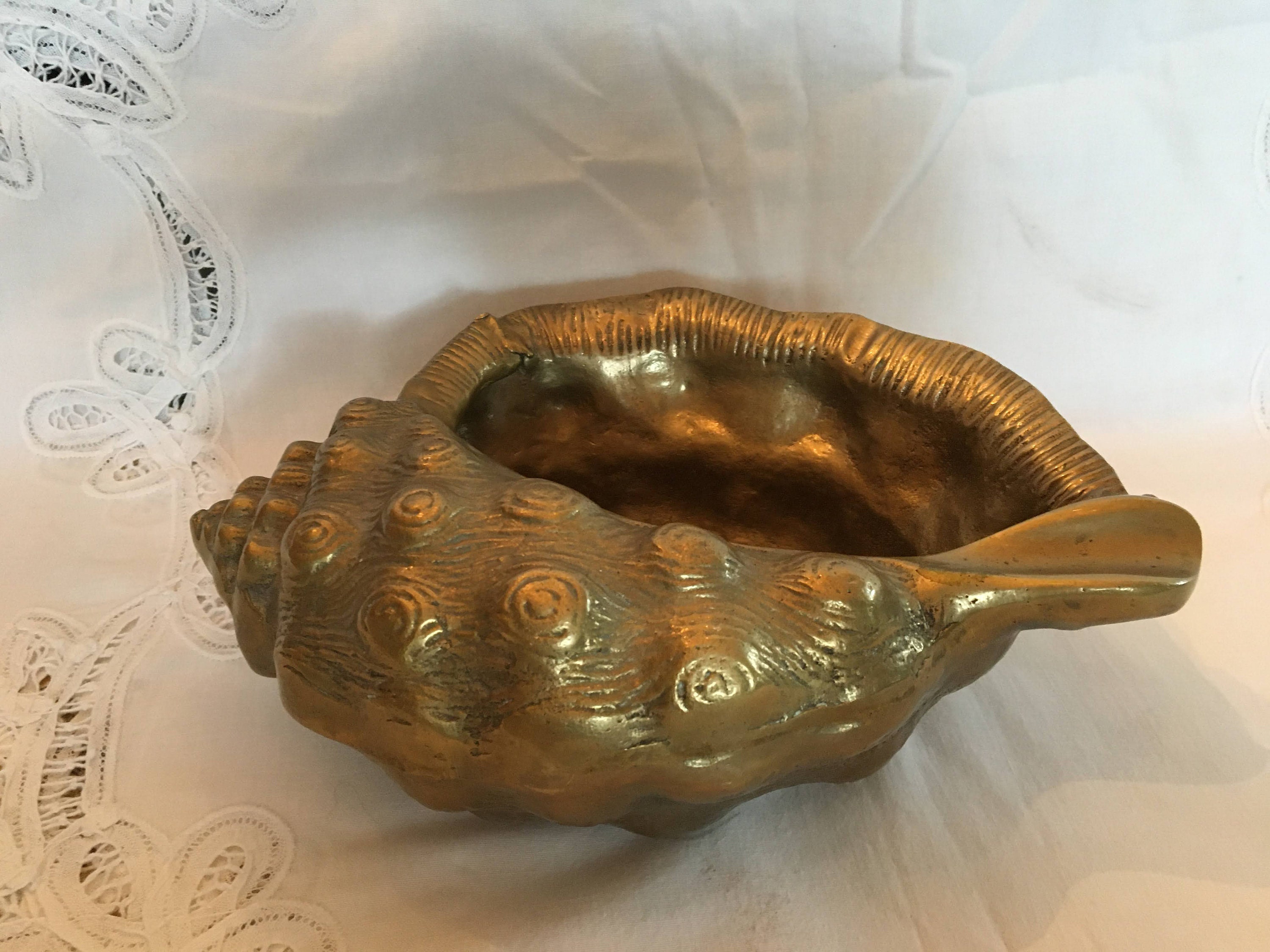 Vintage Brass Conch Shell Bookends, 6 Modern Solid Brass Seashell