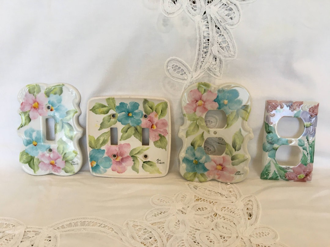 Vintage Set of 4 Hand Painted Porcelain Outlet Covers, Vintage Outlet