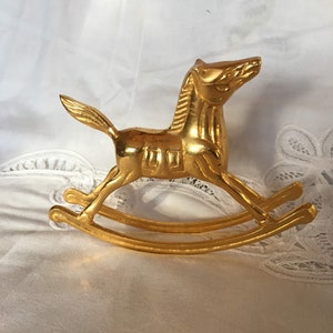 Rocking Horse Figurine, Vintage Brass Gold Horse Statue,Mid Century, Nursery New Baby Child Decor,Nursery Decor,Brass Decor,Gift Horse Lover