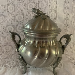 Vintage Italy Pewter Sugar Bowl with Lid Pewter Box Decorated Kitchen Decorations Table Decor Pewter Tableware Gift for Mom