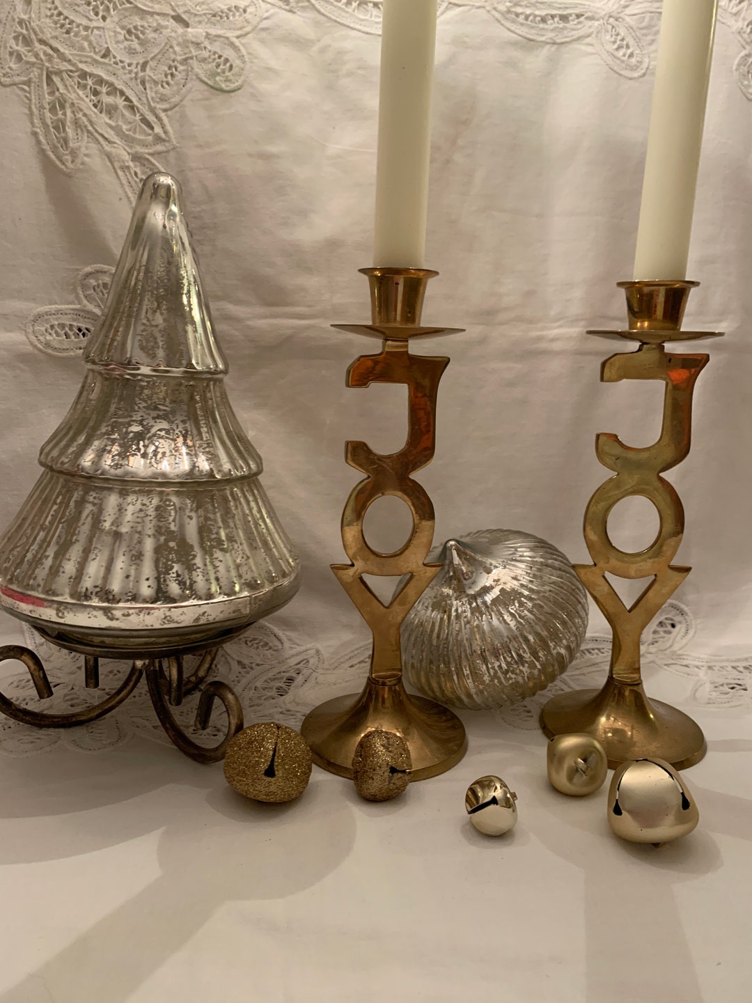 Vintage Pair Brass JOY Candle Holderschristmas Candle Etsy