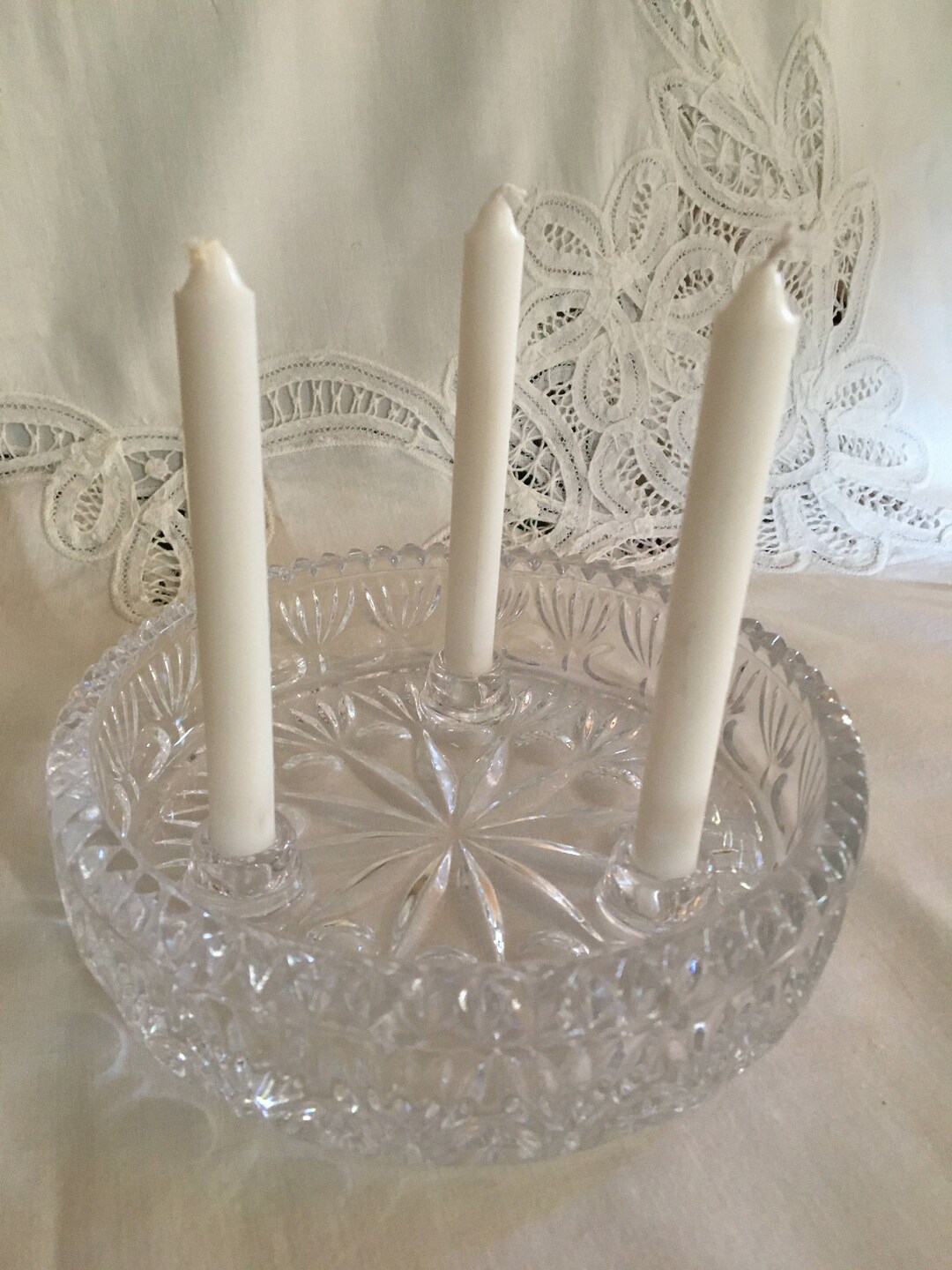 Princess House 830 Lead Crystal 3lite Taper Candle Holder Vintage