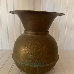 Brass Spittoon Pony Express Cut Plug Chewing Tobacco Double Sided Logo Vintage Home Decor Man Cave Decor