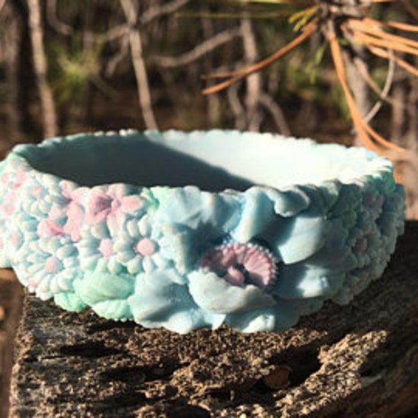 Bangle Bracelet-Flower Bracelet-Floral Bracelet-Flower Bangle-Flower Cuff-Pastel Bracelet-Polymer Clay Bracelet-Bracelet-Bangle Bracelet