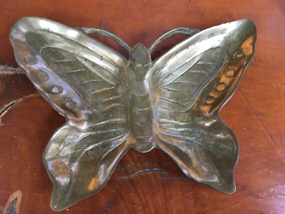 Vintage Enamel and Brass Butterfly Shape Trinket Dish 0721