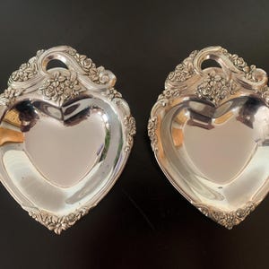 Vintage Set of 2 Silver plated Candy Dishes, Heart Shaped, Tarnish Resistant, Made in Japan