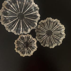 Vintage Mid Century Modern Hazel Atlas Clear Glass Fluted Round Nesting Ashtrays