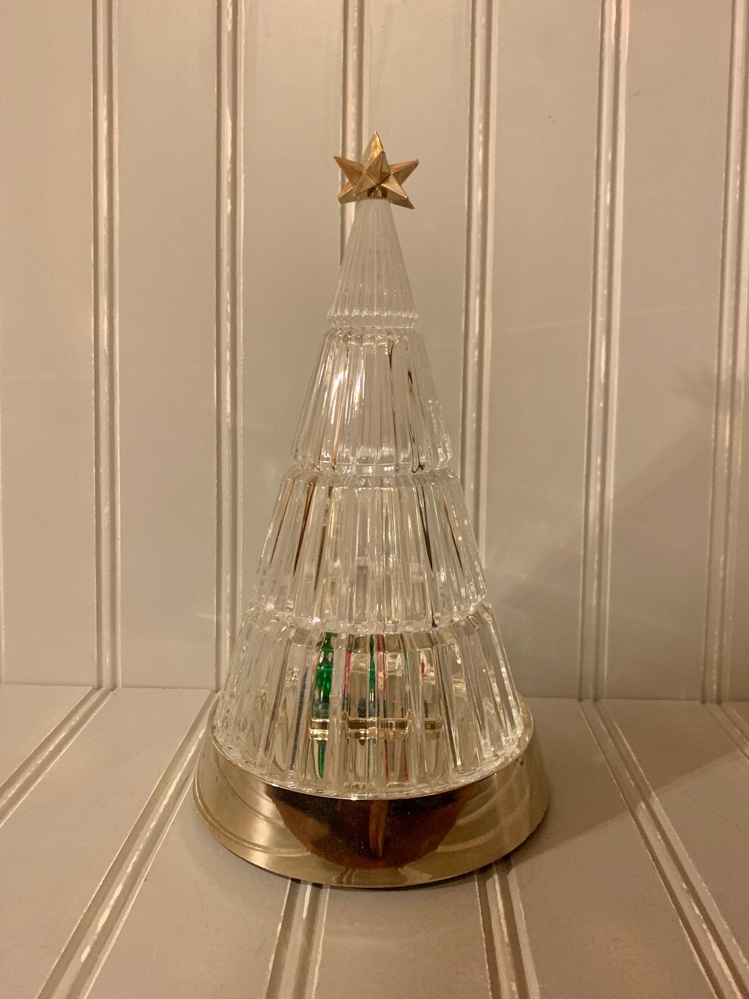 Avon Clear Glass Christmas Tree Light up 8.25 Inches 1990 Etsy