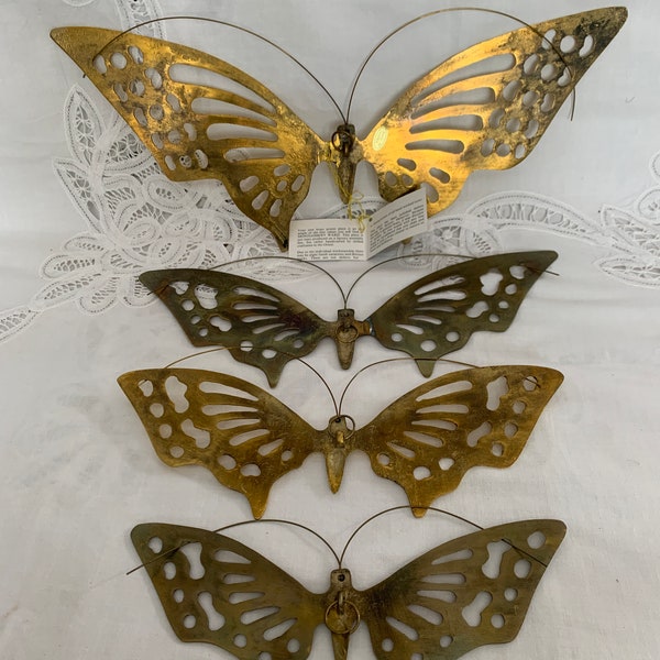 Set of 4 Wall Mount Brass Butterflies