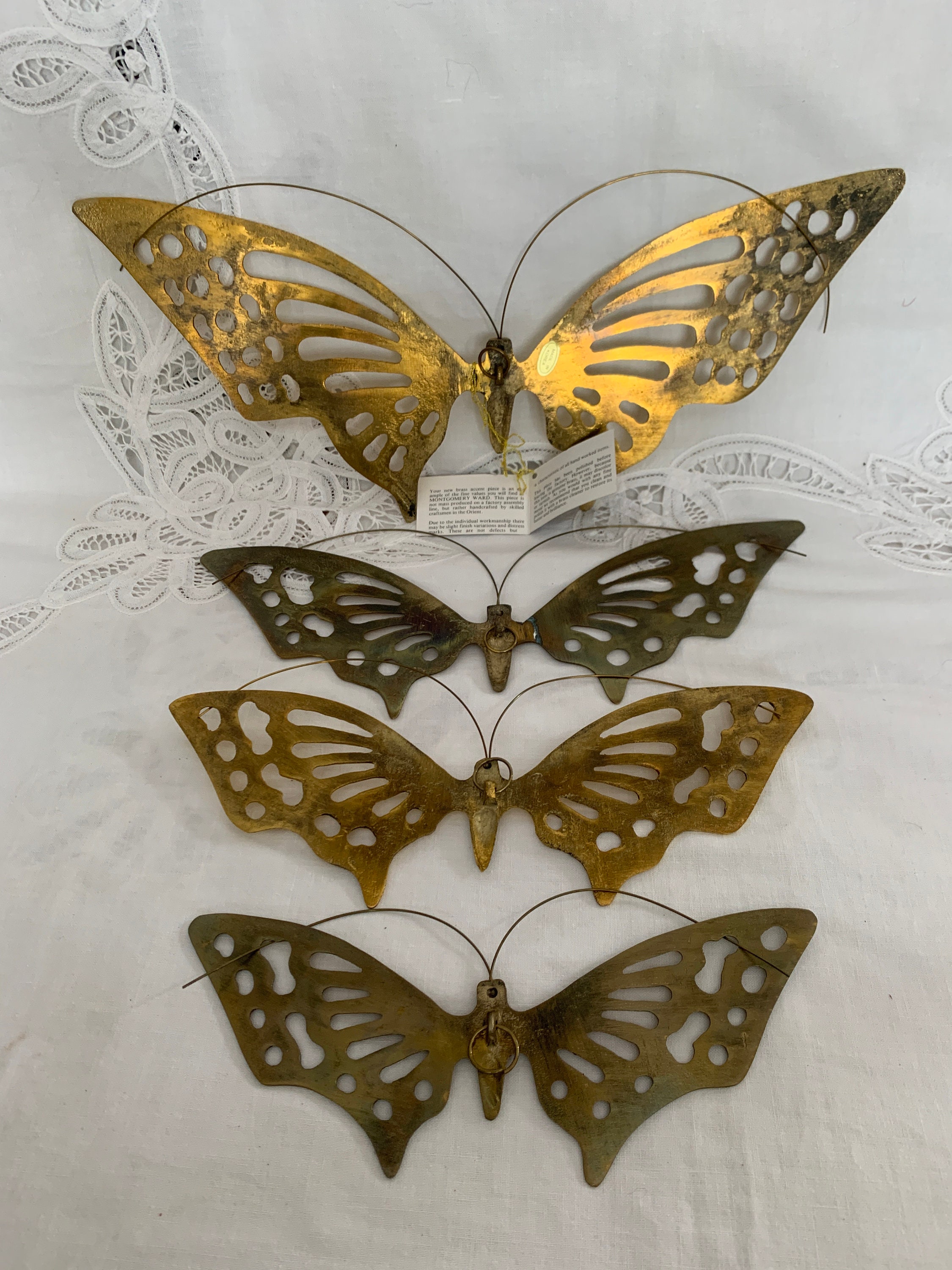 Set of 4 Wall Mount Brass Butterflies 