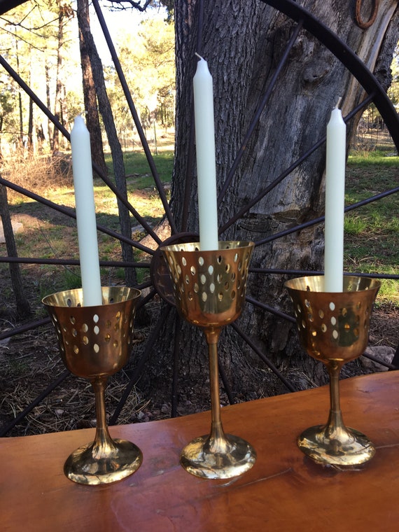 Vintage Brass Taper Candle Holders, Brass Taper Candleholder, Taper Candle  Holder, Vintage Brass Candle Holder, Three Brass Candle Holders 