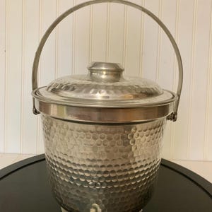 Vintage Hammered Aluminum Ice Bucket: Mid-Century Modern Italian Barware