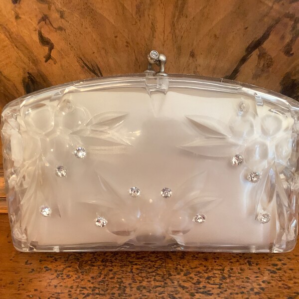 Clear Case Clutch with Rhinestone Handle - Silver, Gold main image 0