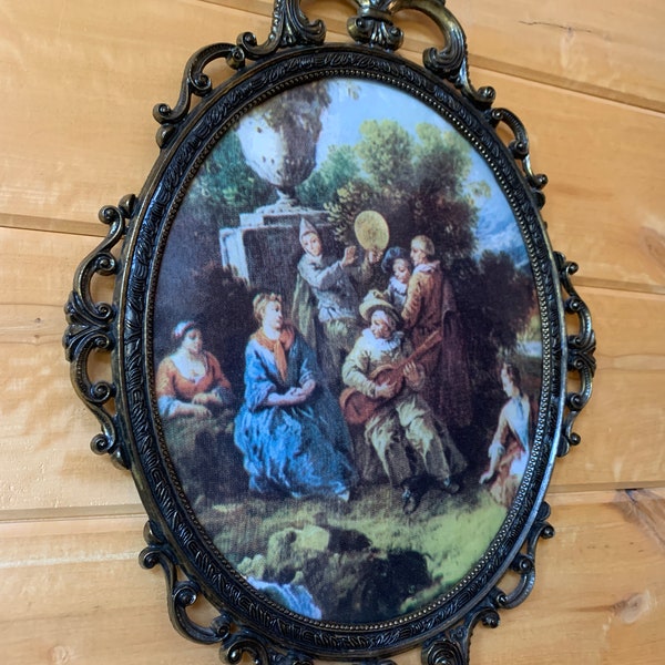 LARGE Vintage Victorian Style Wall Decor l Ornate Victorian Style  Metal Frame l Print on Convex Cast Frame