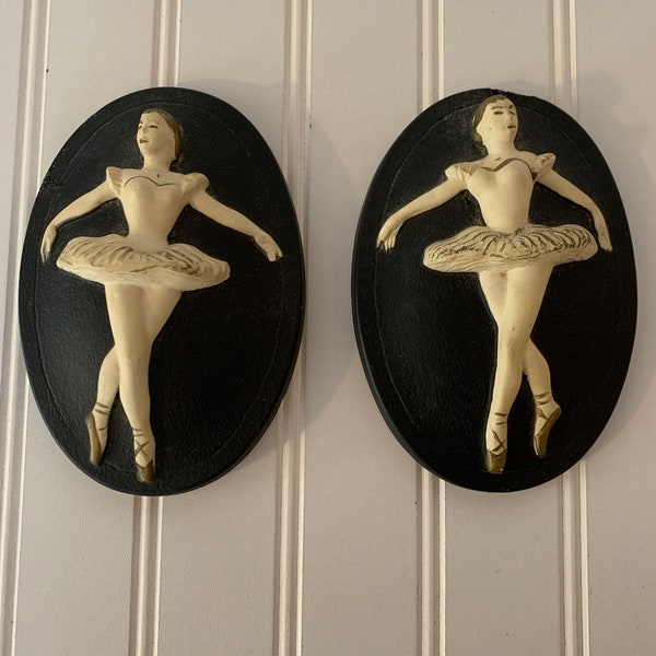 Vintage Art Decor Ballerina Oval Plaster Wall Plaques - Set of Two | Ballerina Cameo Plaques | Midcentury Modern