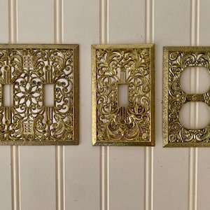 Light Switch Cover, Outlet Plate Covers, Brass French County Decor Plates, Vintage Decorative Outlets, Gold Victorian Ornate