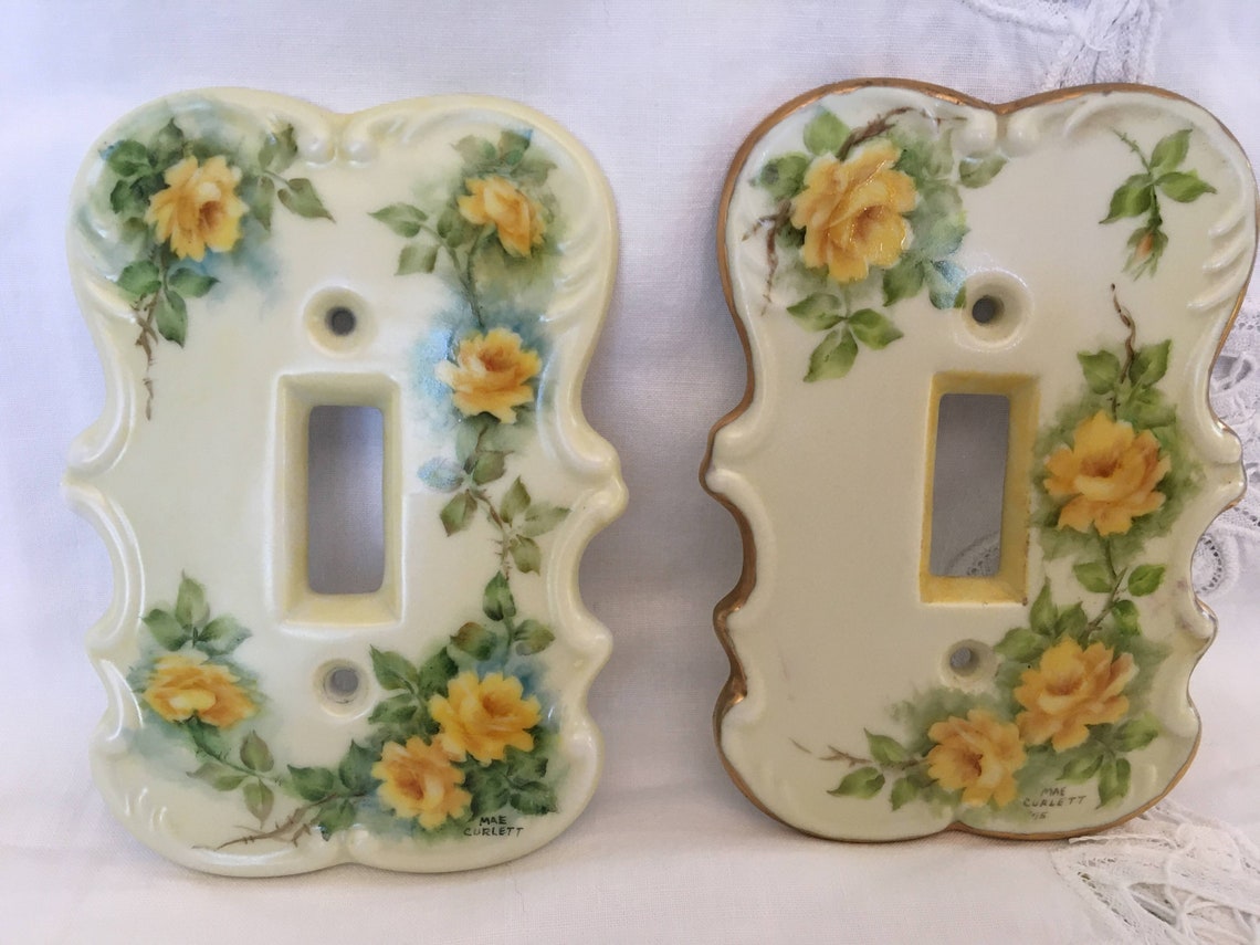 Vintage Set of 4 Hand Painted Porcelain Outlet Covers Vintage Etsy