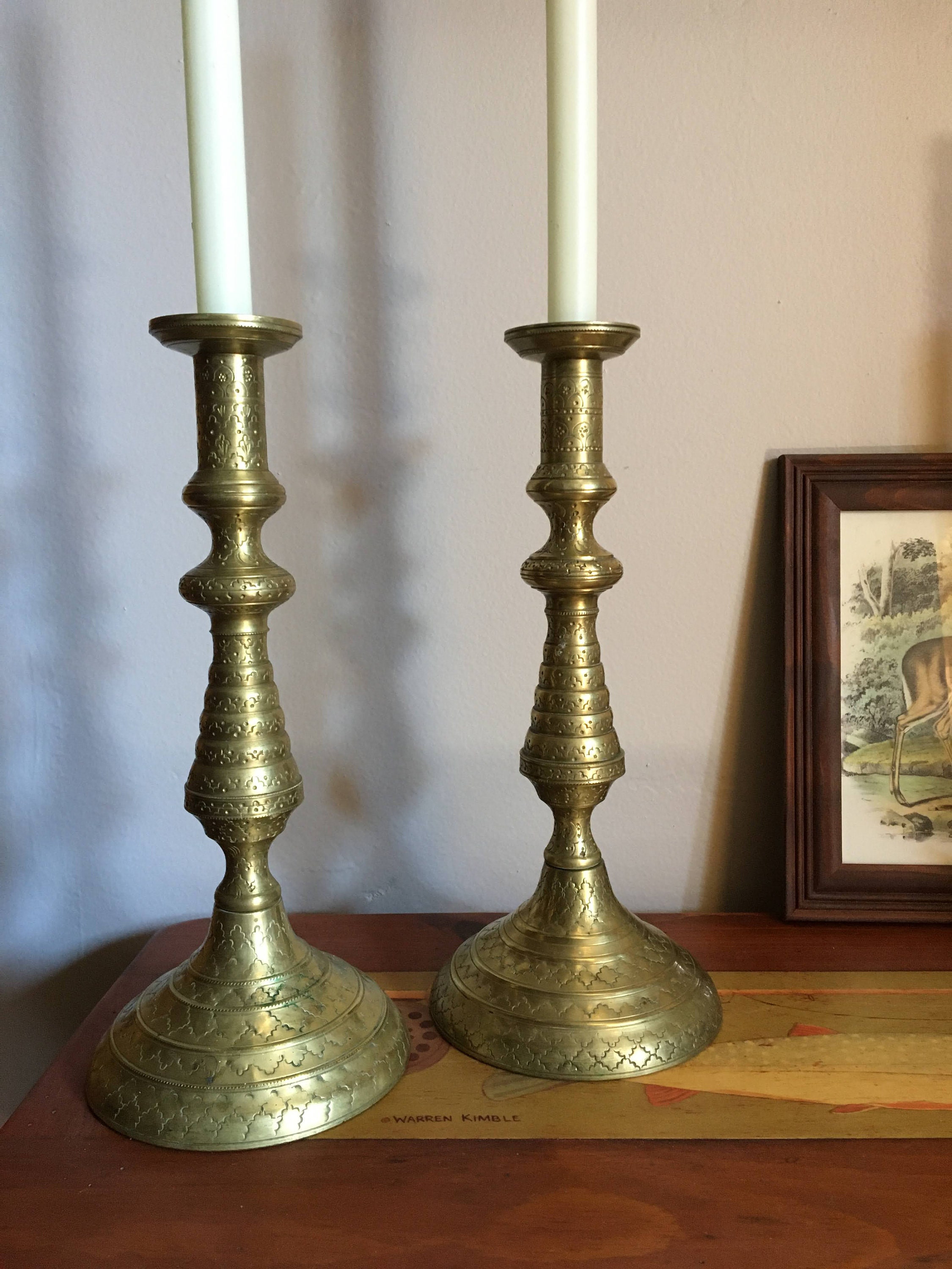 English Brass Push Up Beehive Candlestick For Sale on Ruby Lane