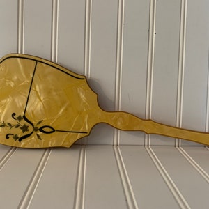Vintage Gold Marbled Celluloid Hand Mirror Art Deco Beveled Vanity Mirror