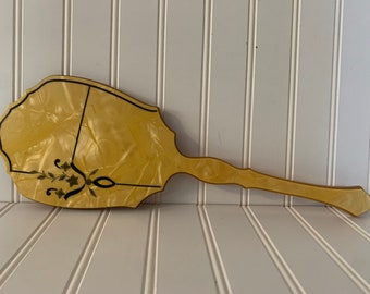 Vintage Gold Marbled Celluloid Hand Mirror Art Deco Beveled Vanity Mirror