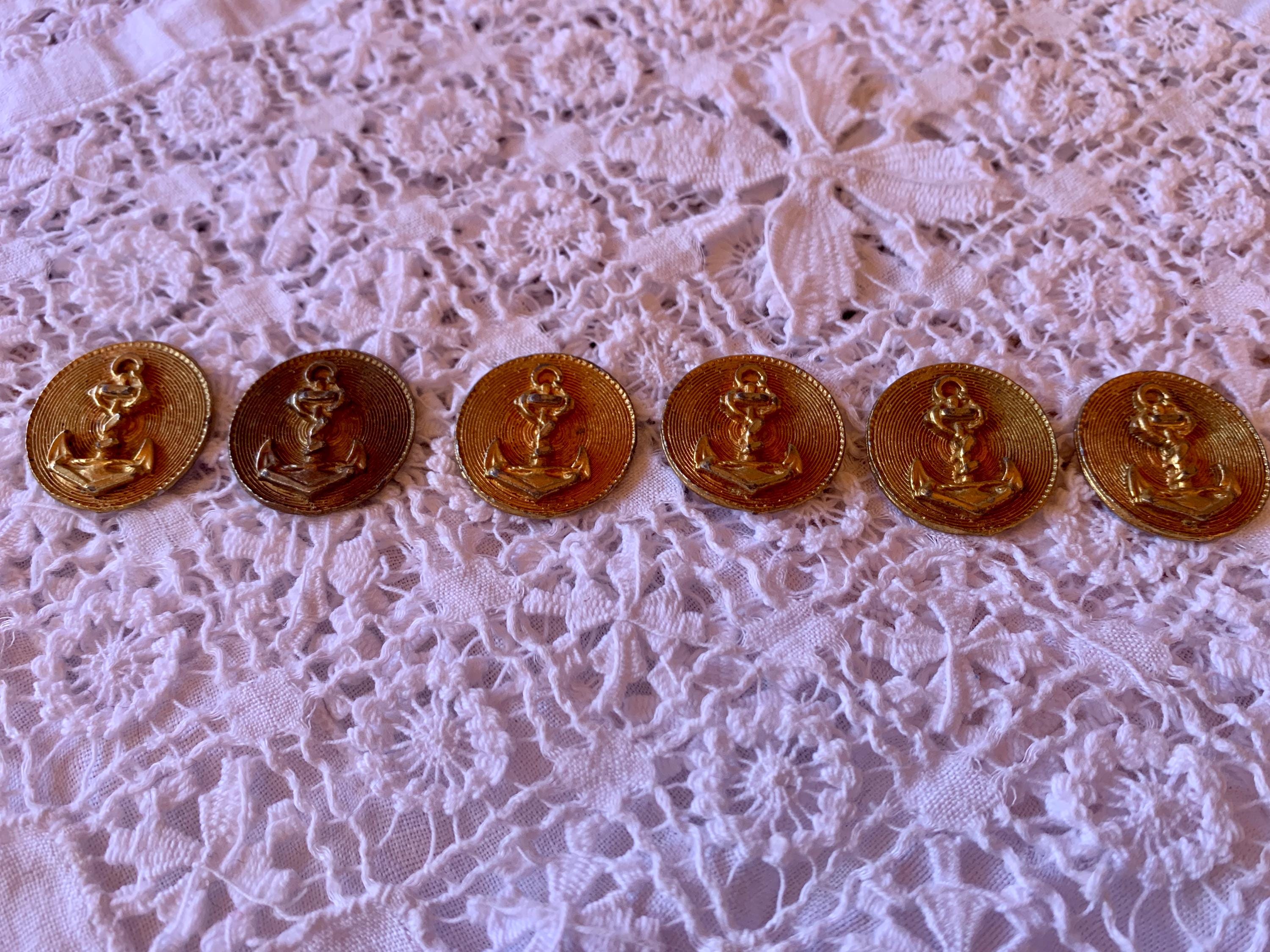 Vintage Gold Tone Anchor Buttons - Nautical Shank Buttons, Set of