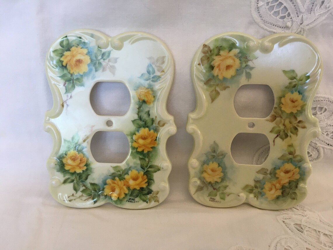 Vintage Set of 4 Hand Painted Porcelain Outlet Covers Vintage Etsy