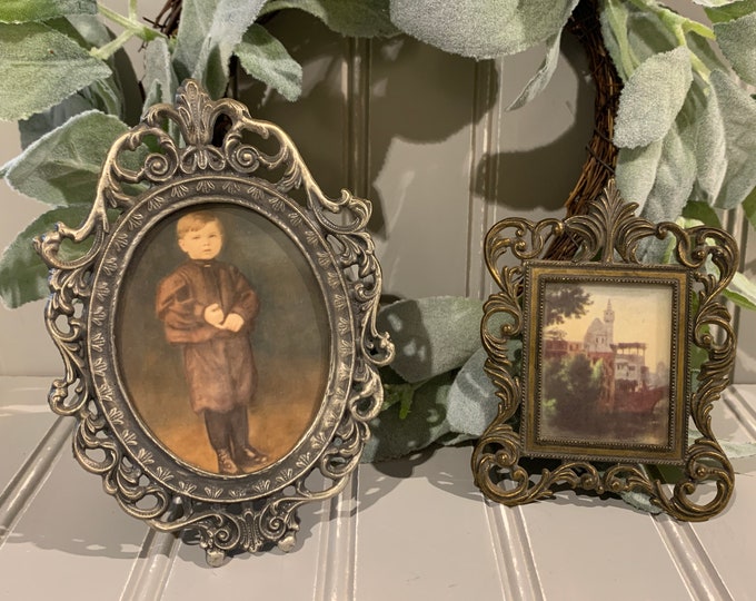 Vintage Mini Oval Pewter Picture Photo Frame Victorian Style and Mini