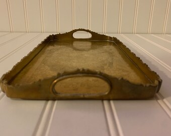 Vintage SMALL  Etched Brass Tray | Rectangular Brass Tray l Vintage Brass Bar Tray l Boho chic brass Tray l brass tray with floral design