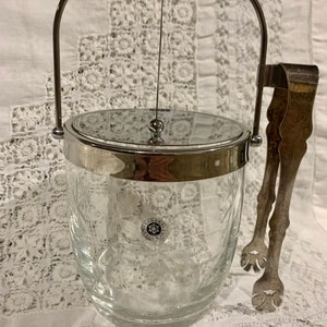Vintage Sasaki Glassware Ice Bucket and Tongs, Vintage Ice Bucket, Crystal Ice Bucket, Retro Glass Ice Bucket