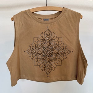 Yoga Crop Tank Top - geometrisch keltisch, heilige Geometrie Druck - mit Nieten hippie kleidung boho ethno