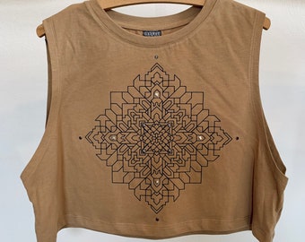 yoga crop tank top - geometric celtic shirt hippie boho ethnic clothing sacred geometry