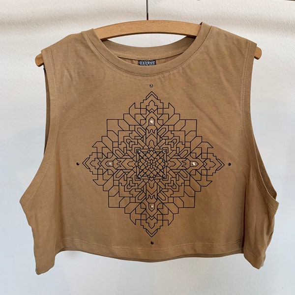 Camiseta sin mangas de yoga - celta geométrica, estampado de geometría sagrada - con tachuelas ropa hippie boho étnico