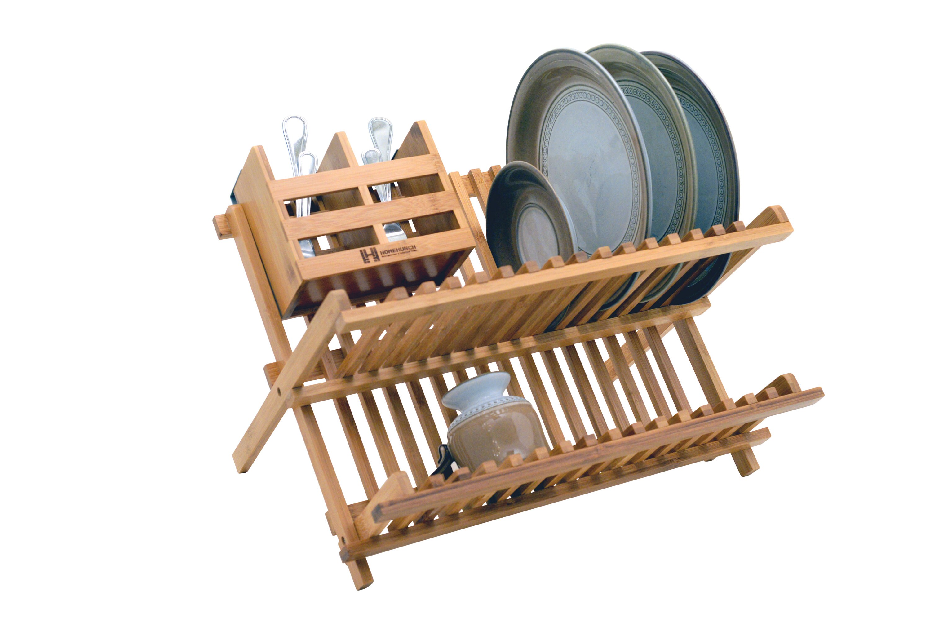 Bamboo Dish Drying Rack With Utensil Holder Eco Friendly 50
