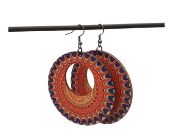 Boho style wooden earrings in a geometric shape. Made by hand. Bohemian style