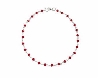 Red Anklet with Faceted Crystals, Red Ankle Chain, Thin Layering Anklet, Red Crystal Jewelry