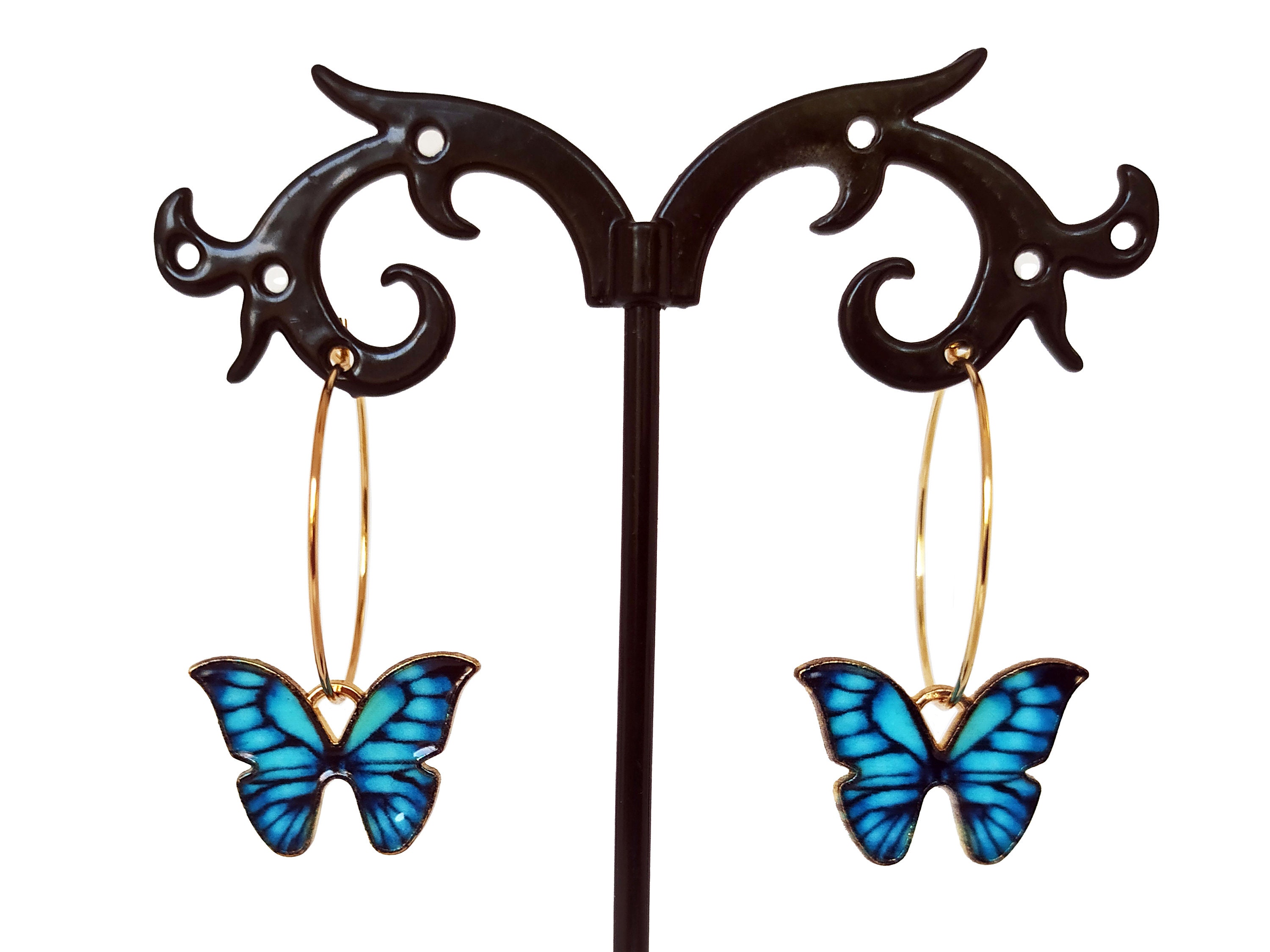 Set Di Orecchini A Cerchio Con Ciondoli Farfalla, Ape E Chiave - Argento 925 O Placcato Oro 18K - 3