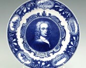 ROYAL WORCESTER Dr. John Wall. 10 inch Flow Blue Plate by Worcester Porcelain Works for Stowell Company Boston ca.1911