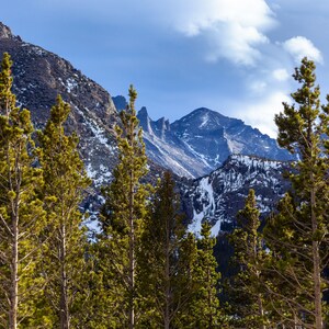 Rocky Mountain National Park Snowy Peaks and Forest, Colorado, Landscape Photography, Printable Digital Download, Wallpaper, Background